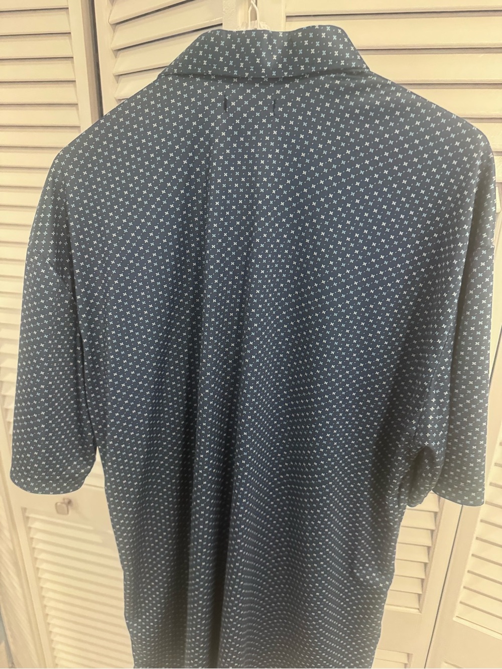 Men's Navy Short Sleeve Polo with Subtle Micro Pattern